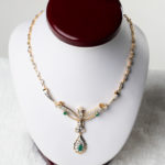 18K Yellow Gold Handmade Emerald and Diamond Necklace