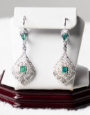 18K White Gold Emerald and Diamond Earrings