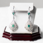 18K White Gold Emerald and Diamond Earrings